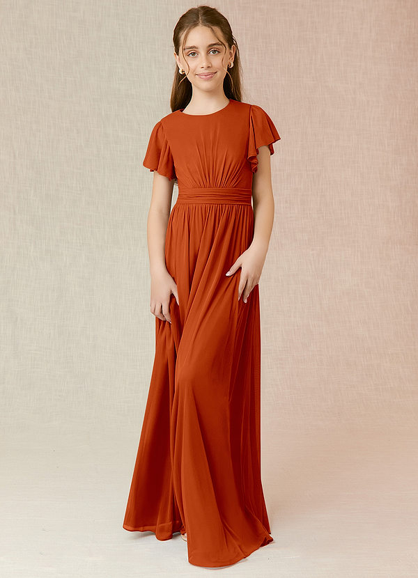 Azazie Mosley Junior Paprika A-Line Ruched Mesh Dress image1