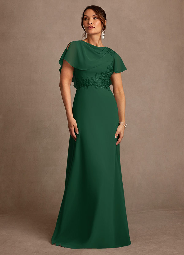 Azazie Frieda Mother of the Brides Dresses Dark Green A-Line Applique Chiffon Dress image1