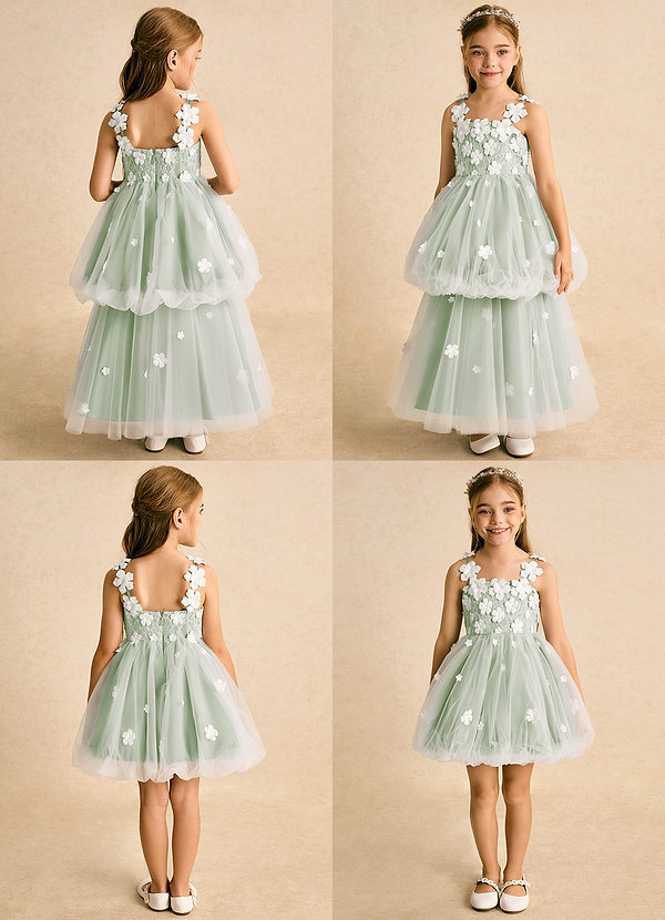 Azazie Teacup Blumenkinder Kleider Ballkleid Spitze Tüll Kleid Elfenbein Staubiger Salbei image1