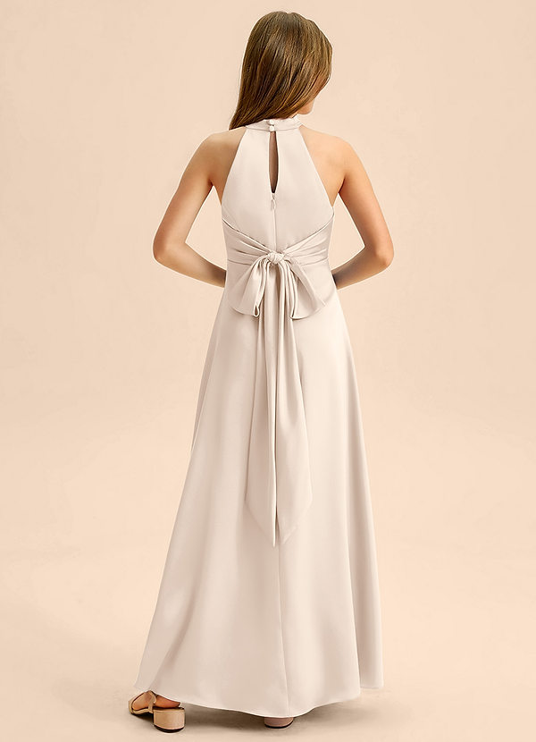 Azazie Beah Junior Jurk van Stretch Satijn met A-Lijn Geplooid Wit Albast image1