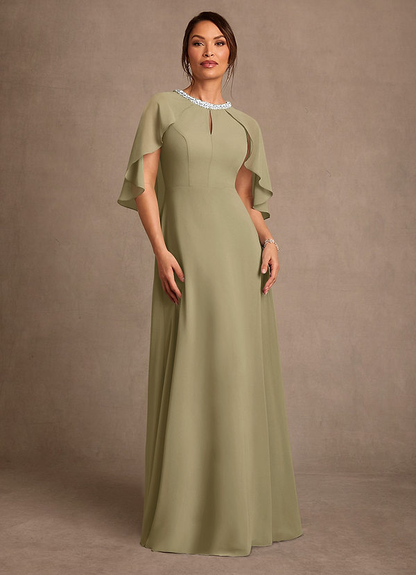 Azazie Winnifred Moeder van de Bruid Jurken A-Lijn Jurk van Chiffon Kralen Mosgroen image1