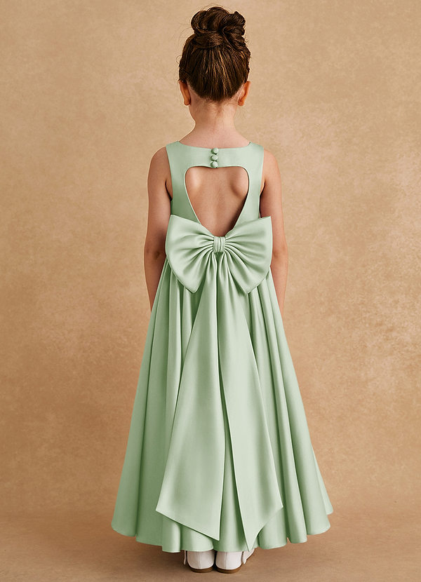Azazie Bettie Flower Girl Dresses Dusty Sage A-Line Bow Matte Satin Dress image1