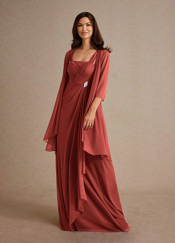 Azazie Clinton Mother of the Brides Dresses Terracotta A-Line Pleated Mesh Dress image1