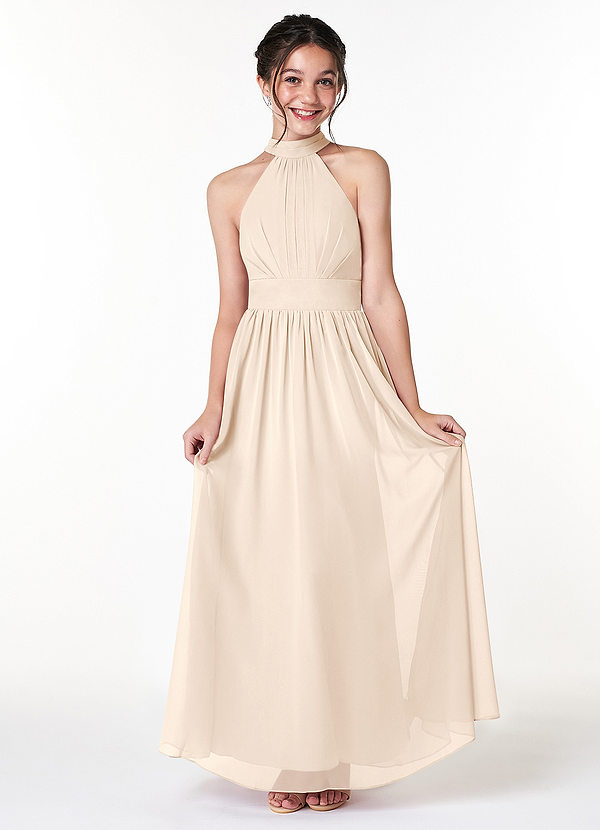 Azazie Iman Junior White Alabaster A-Line Pleated Chiffon Dress image1