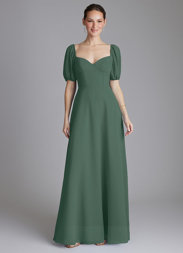 Azazie Fatima Bridesmaid Dresses Sea Moss A-Line with Pockets Chiffon Dress image1