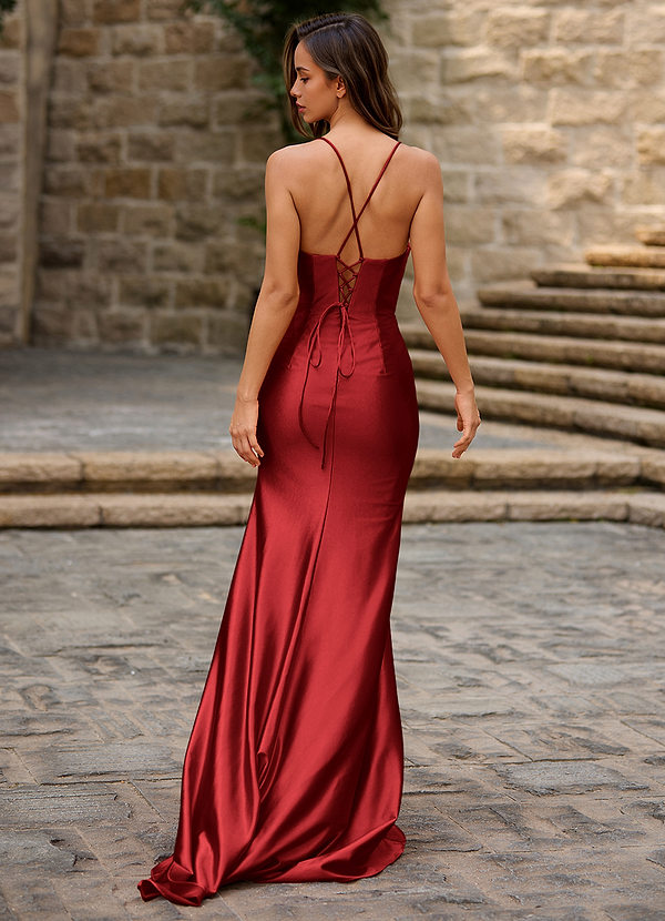 Lustre Vermelho Vestido de baile de cetim image1