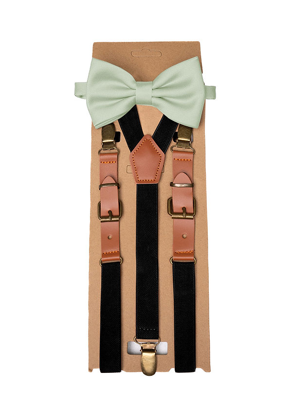 front Matching Matte Satin Pre-Tied Bow Tie & Suspenders Set