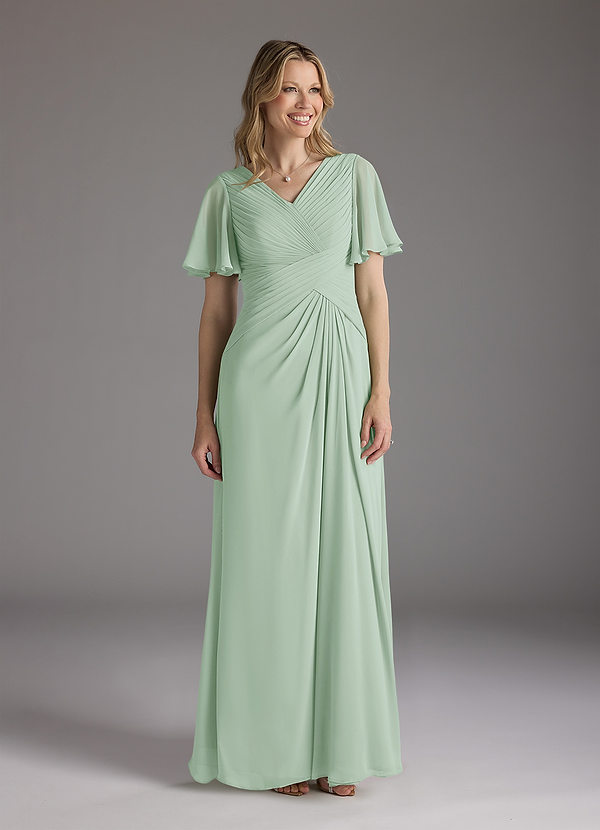Azazie Morning Glory Mother of the Bride Dresses Agave A-Line V-Neck Ruched Chiffon Dress image1