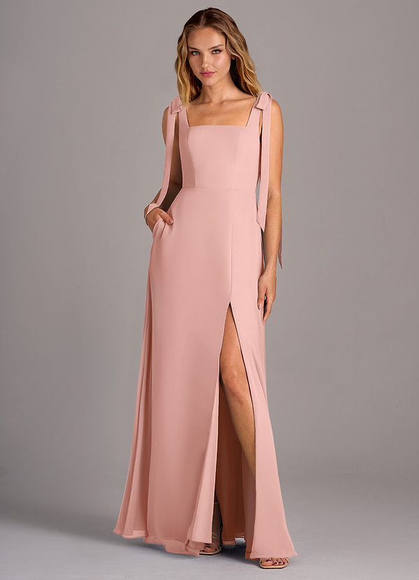 Azazie Debra Bridesmaid Dresses Rosette A-Line with Pockets Chiffon Convertible Dress image1