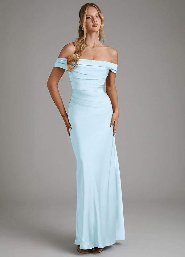 Azazie Hayden Bridesmaid Dresses Sky Blue Mermaid Corset Stretch Satin Dress image1