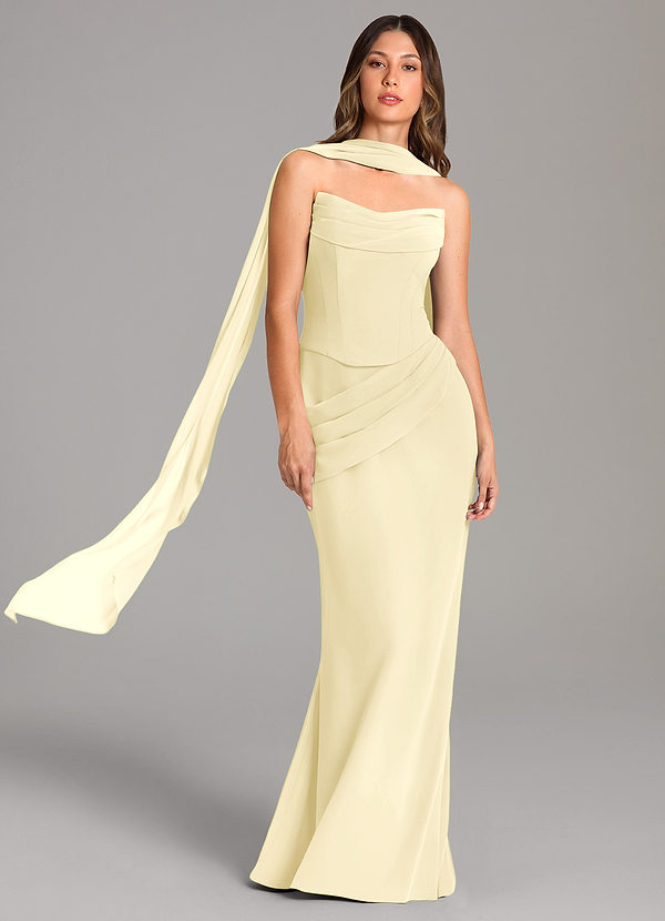 Azazie Sorrel Robes Demoiselle d'honneur Robe Sirène en Mousseline de soie Corset Sorbet Citron image1