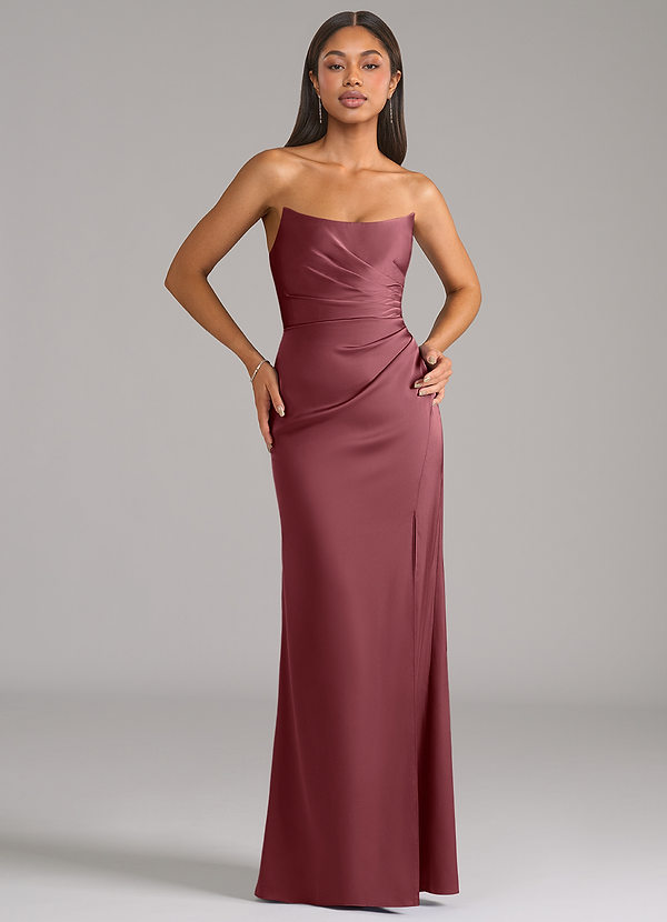 Azazie Marla Bridesmaid Dresses Desert Rose Sheath Strapless Stretch Satin Convertible Dress image1