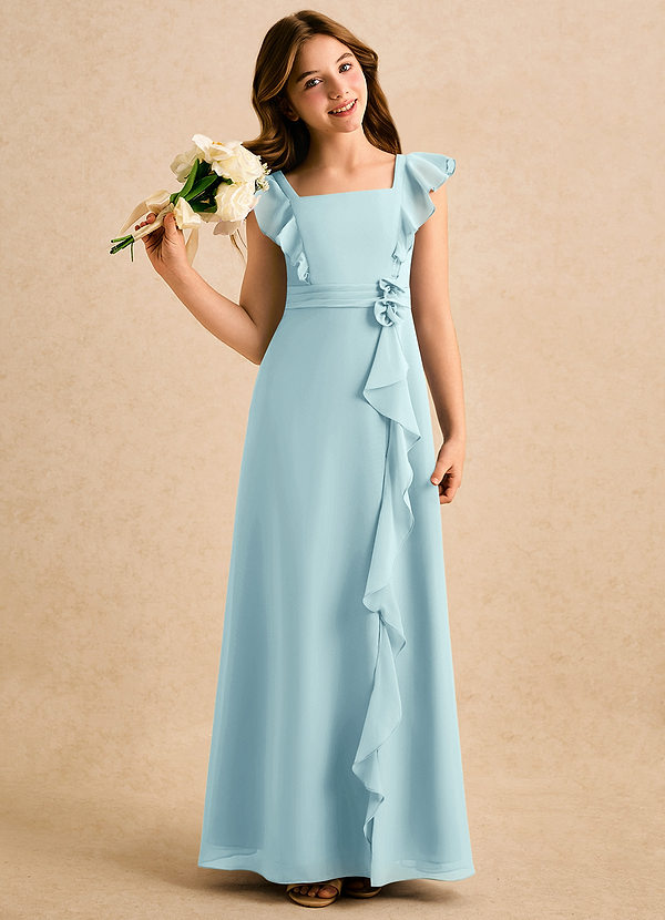 Azazie Soso Girls Formal Sukienki dla dziewczynek sypiących kwiaty Linia A Pofałdowany Szyfon Długość podłogi Sukienka image1