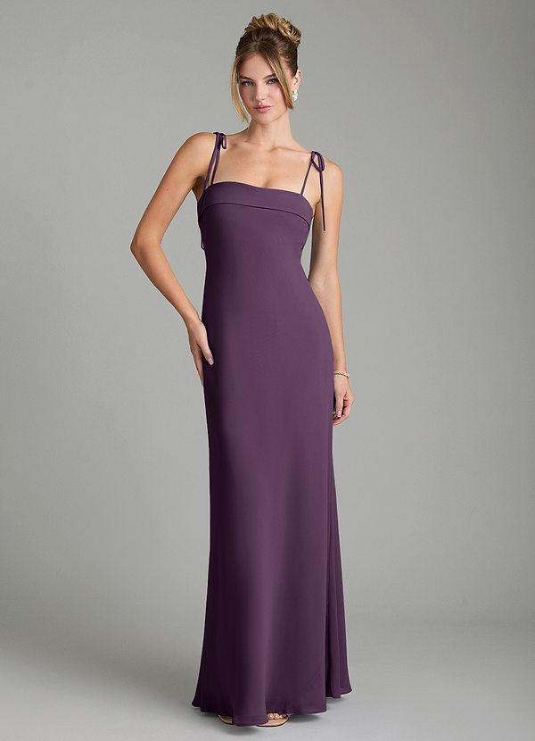Azazie Ellia Bridesmaid Dresses Plum A-Line Bow Chiffon Dress image1