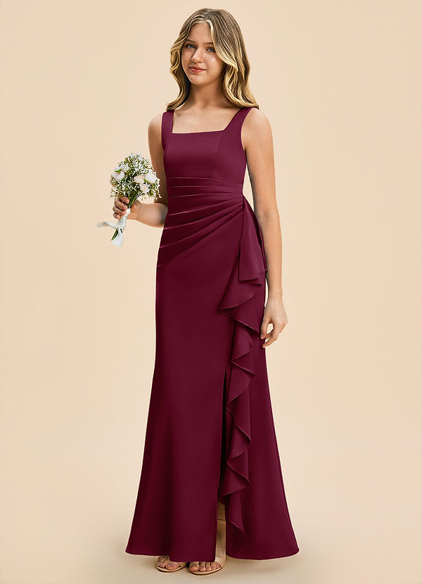 Azazie Adrienne Junior Mulberry Sheath Pleated Stretch Satin Dress image1