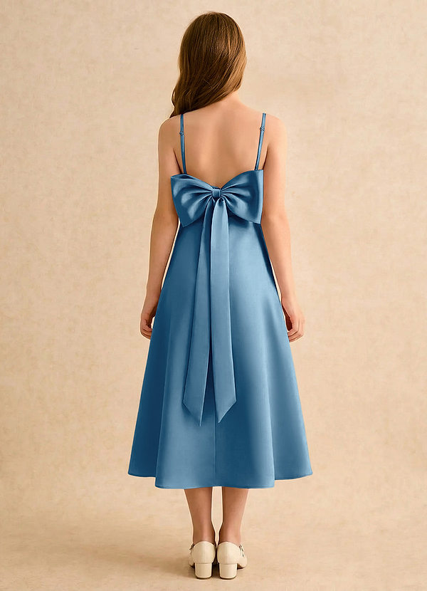 Azazie Jaella Girls Formal Sukienki dla dziewczynek sypiących kwiaty Linia A Pofałdowany Matowy satynowy Długość herbaty Sukienka image1