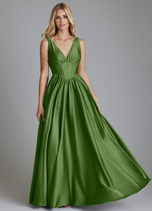 Azazie Delmie Brudtärneklänningar Klä av A-Linje i Stretch Satin Korsett Basilika image1