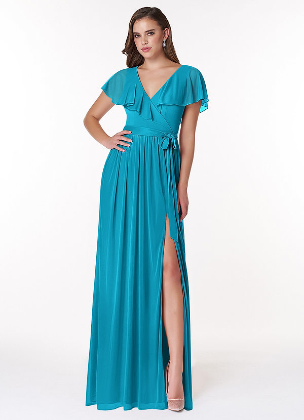 Azazie Jael Bridesmaid Dresses Jade A-Line V-Neck Mesh Dress image1