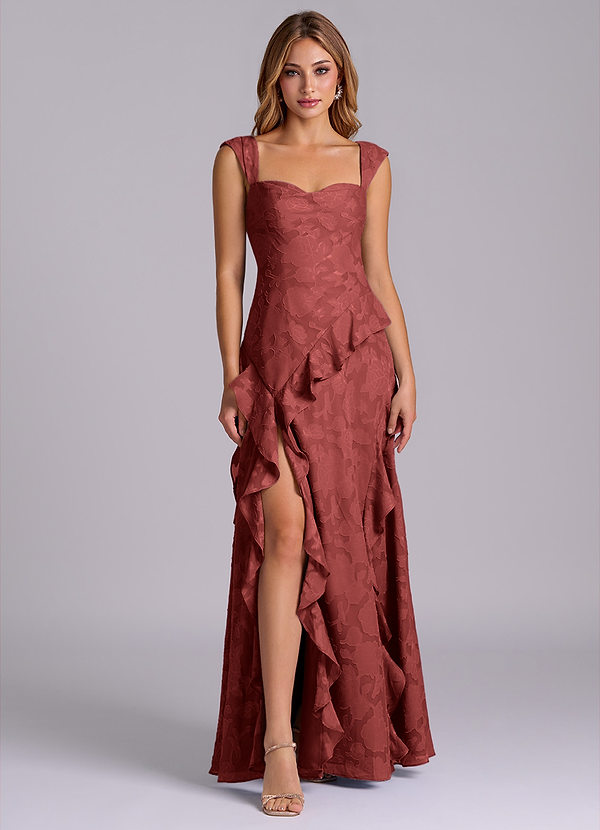 Sloane Bridesmaid Dresses Terracotta A-Line Sweetheart Neckline Floral Burnout Dress image1