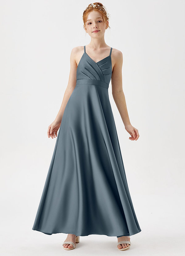 Azazie Avelina Junior A-Linie Plissee Stretch-Satin Kleid Zwielichtviolett image1