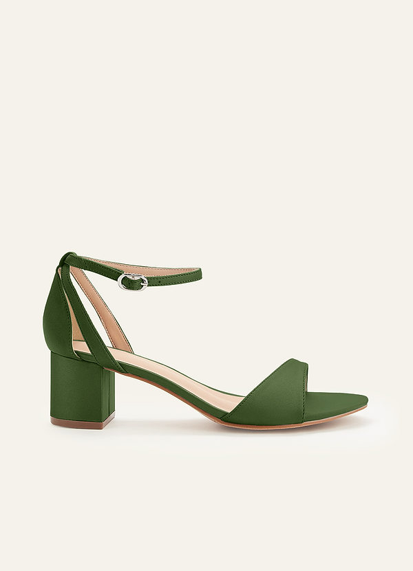 front Matching Color Matte Satin Ankle Strap Block Heels