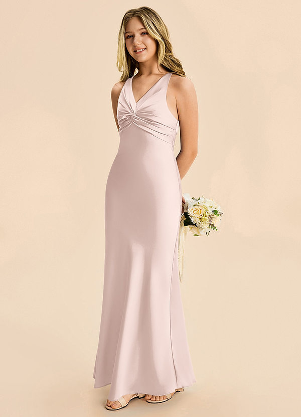 Azazie Hati Junior Blushing Pink Mermaid Stretch Satin Dress image1