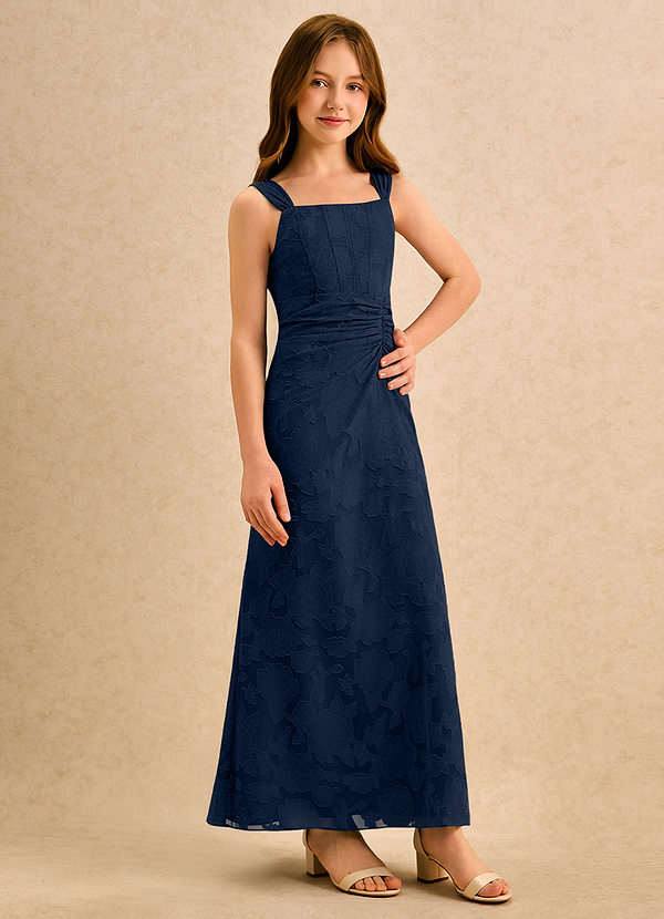 Azazie Brookie Girls Formal Vestidos de Niña de Flores Vestido de Azul Marino Oscuro de Devorado Floral de Corte en A con Sin mangas image1