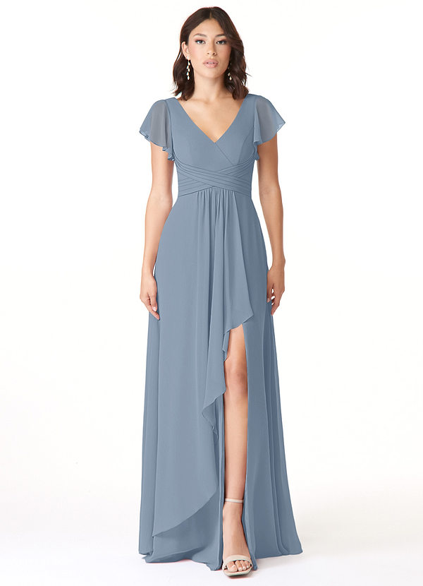 Azazie Omari Bridesmaid Dresses Dusty Blue A-Line Chiffon Dress image1