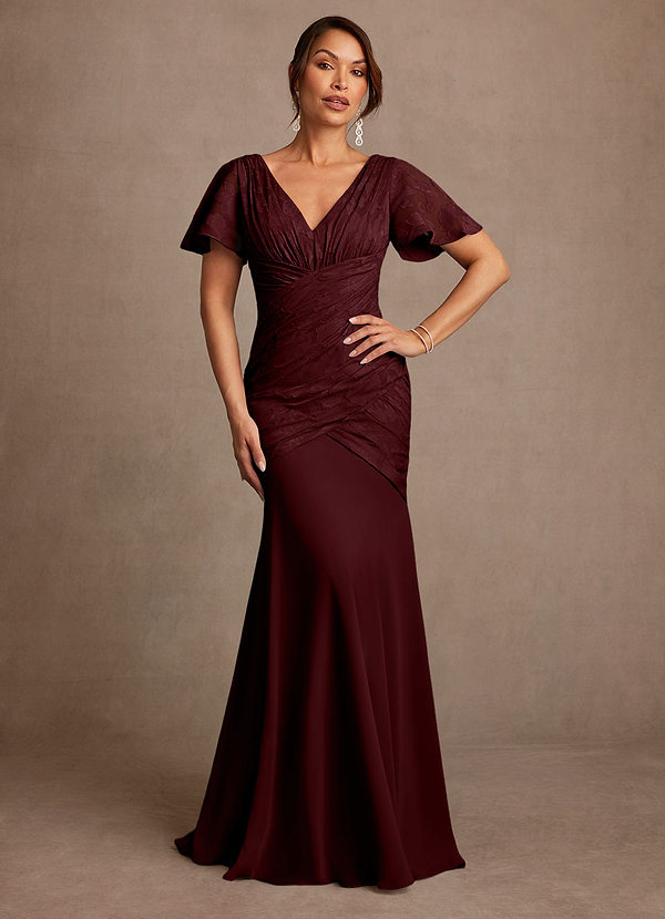 Jolene Mother of the Brides Dresses Cabernet Mermaid Pleated Floral Burnout Dress image1