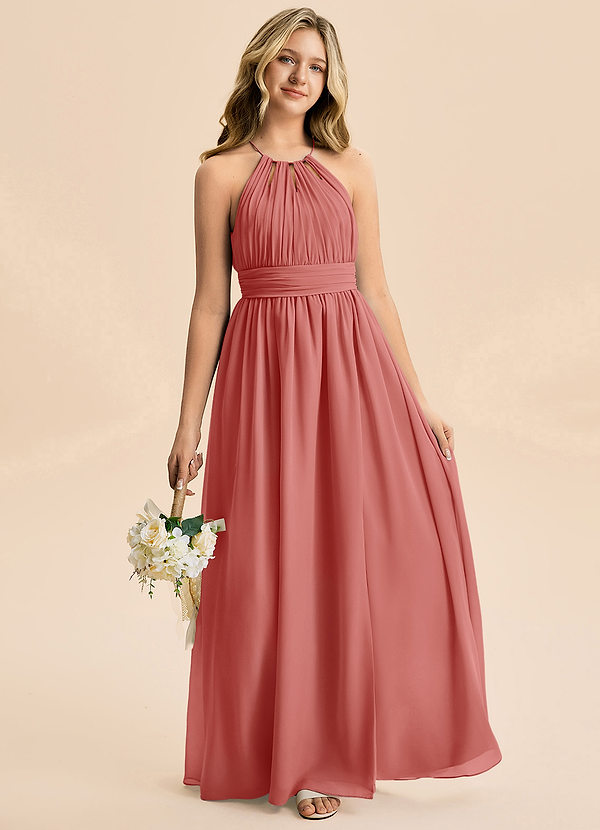Azazie Noelle Junior Robe Trapèze en Mousseline de soie Plissée Antique Rose image1