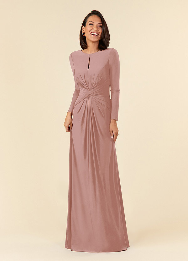 Azazie Natalya Mother of the Brides Dresses Dusty Rose A-Line Pleated Luxe Knit Dress image1