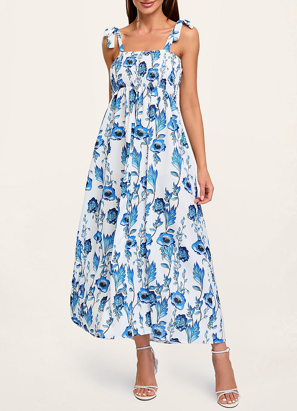 front In Love Forever Blue Floral Print Midi Dress