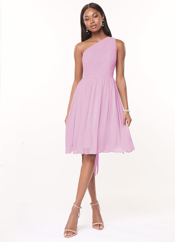 Azazie Katrina Bridesmaid Dresses Candy Pink A-Line One Shoulder Chiffon Dress image1