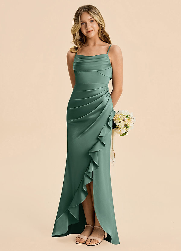 Azazie Mia Junior Eucalyptus Mermaid Pleated Stretch Satin Dress image1