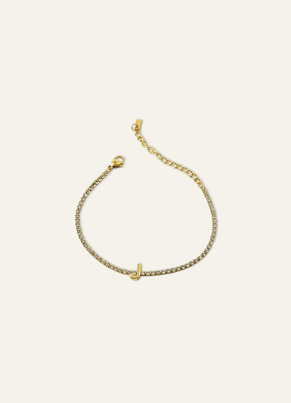 front 18K Gold Plated Stainless Steel Personalized Letter Zirconia Bracelet
