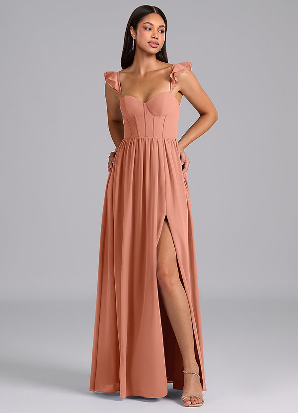 Azazie Denisse Bruidsmeisjes Jurken Jurk van Chiffon met A-Lijn Ruches Meer Gesneden image1