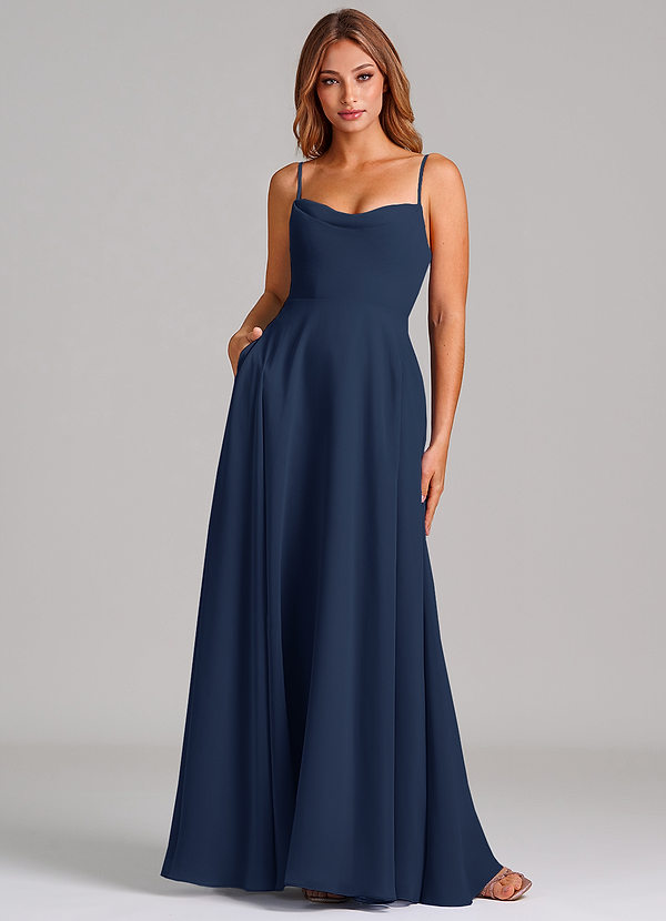 Azazie Elle Bridesmaid Dresses Dark Navy A-Line Pleated Chiffon Dress image1