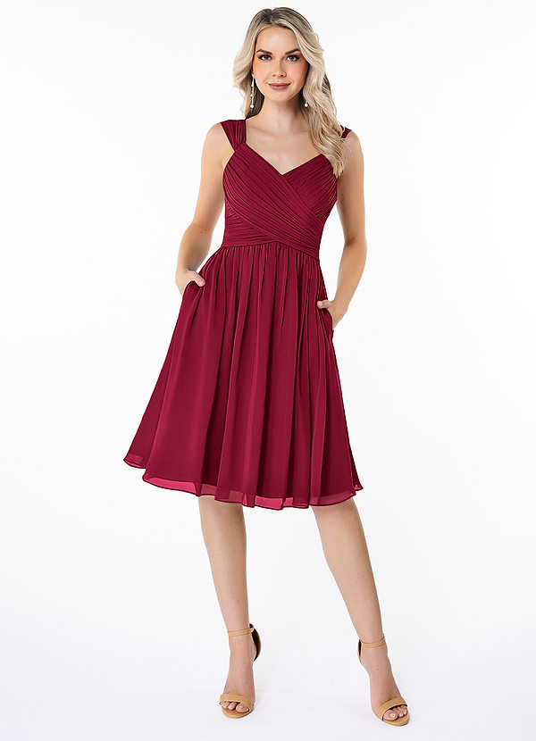 Angie Bridesmaid Dresses Burgundy A-Line Corset Chiffon Dress image1