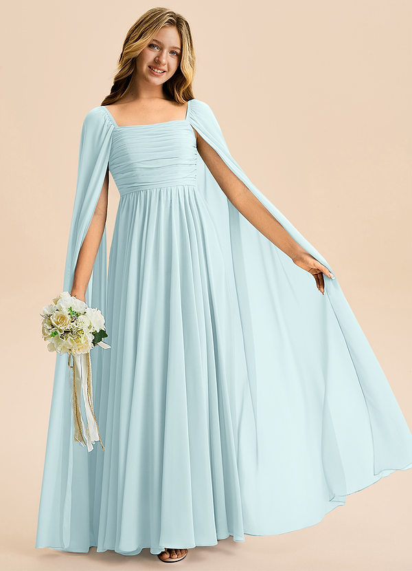 Azazie Calista Junior Sea Glass A-Line Pleated Chiffon Dress image1