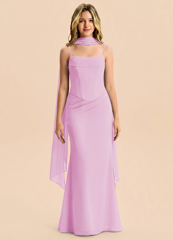 Azazie Sorrel Junior Candy Pink Mermaid Pleated Chiffon Dress image1