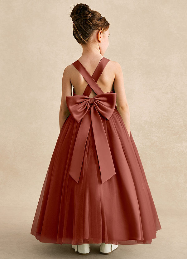 Azazie Peanut Robes de Fillette d'Honneur Robe Trapèze en Tulle Bretelle Auburn image1
