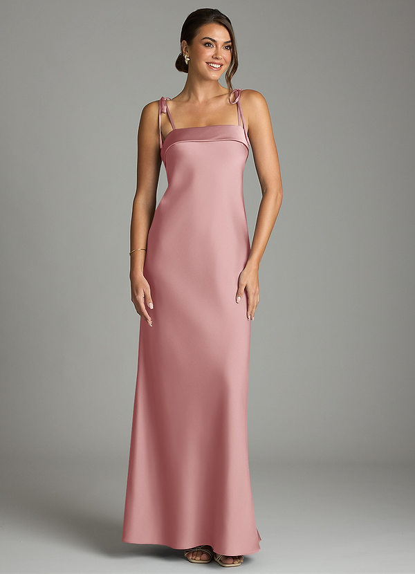 Azazie Ellia Brautjungfernkleider Etui Schleifen Stretch-Satin Kleid Altrosa image1