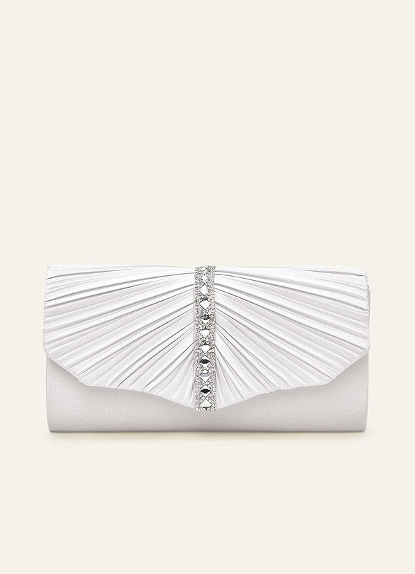 front Crystal Pleated Satin Envelope Clutch Bag