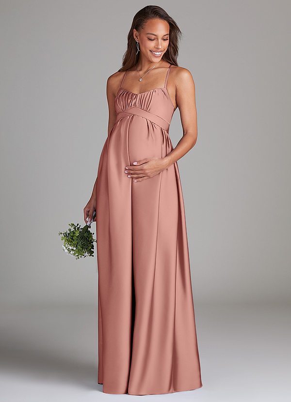 Azazie Llana Vestidos de dama de honor de maternidad Vestido de Corte En A Con bolsillos Hasta el suelo Satén Elástico image1