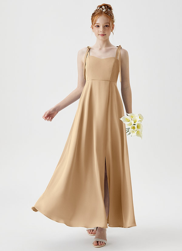 Azazie Rosey Junior Champagne A-Line Sweetheart Neckline Stretch Satin Dress image1