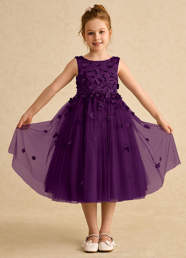 Azazie Lana Flower Girl Dresses Grape A-Line Sleeveless Matte Satin Dress image1