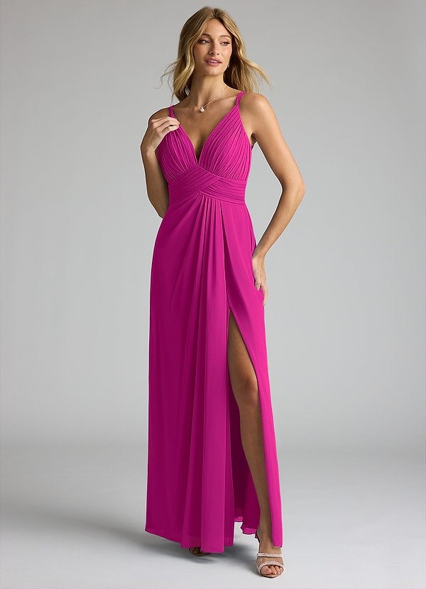 Azazie Maren Allure Vestidos de dama de honor Vestido de Fucsia de Gasa de Corte En A con Cuello en V Encaje image1