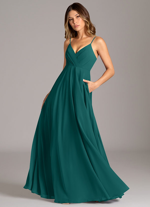Azazie A-Line V-Neck Floor-Length Chiffon Bridesmaid Dresses