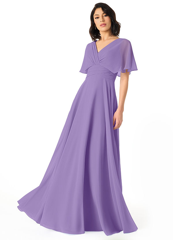 Azazie Pamela Bridesmaid Dresses Tahiti A-Line V-Neck Pleated Chiffon Dress image1
