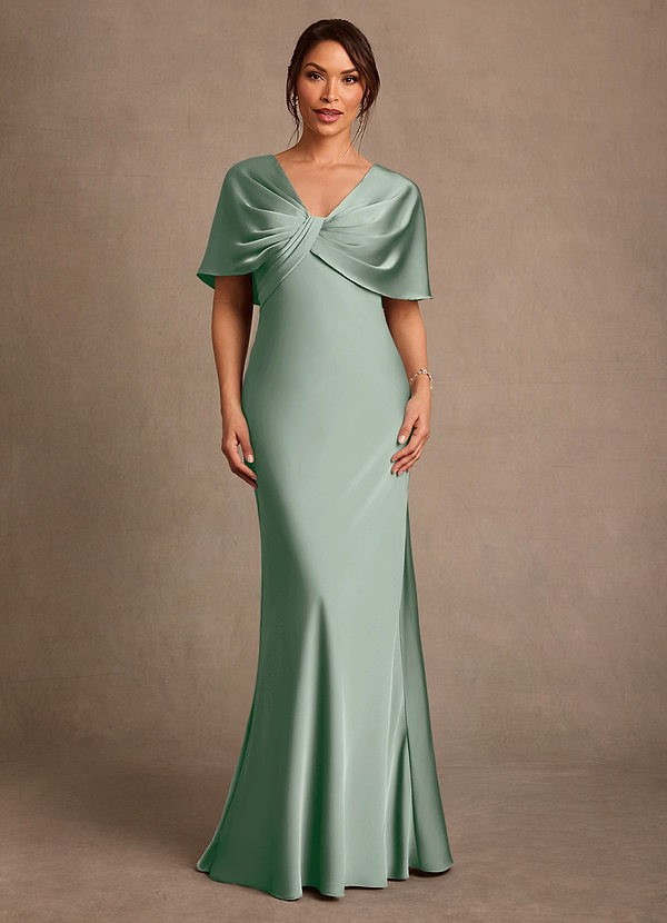 Azazie Dosia Brautmutterkleider Etui Plissee Stretch-Satin Kleid Agave image1